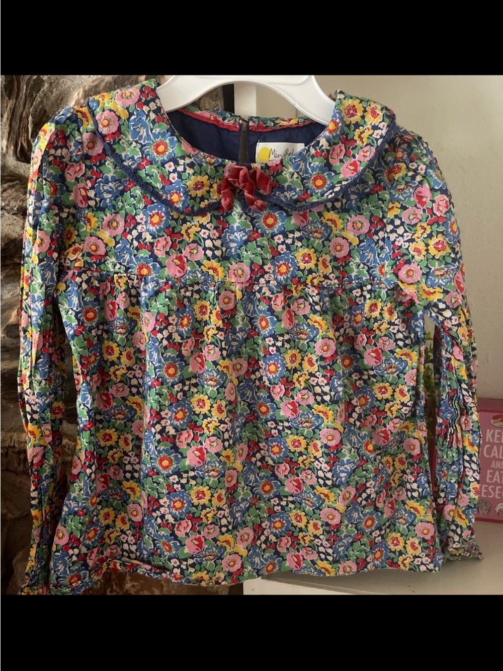 Mini Boden Floral Peter Pan Collar Top - Blue, Pink, Yellow